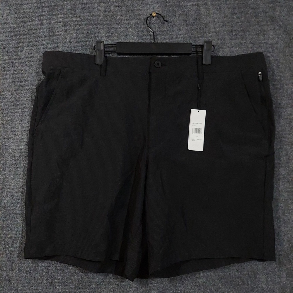 DKNY Shorts Mens 42 Black Stretch Chino Secure‎ Zip Pockets Expandable Waist
